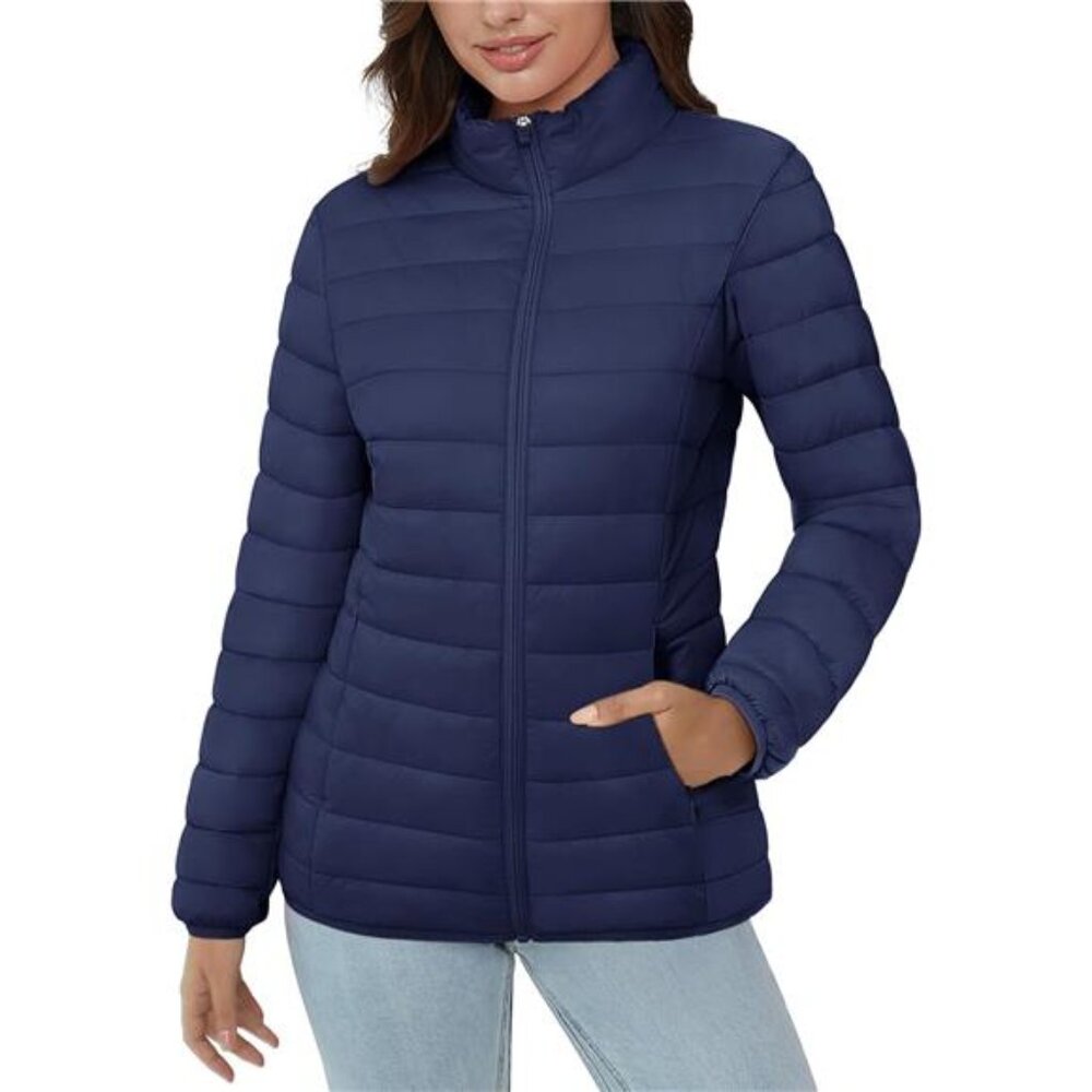 Women's Puffer Jacket Lightweight Quilted Padded 4 Pockets Zip-up